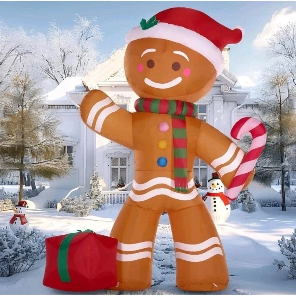 8 FT Christmas Inflatables‎ Gingerbread Man with Candy Cane Yard Decor w/LEDs
